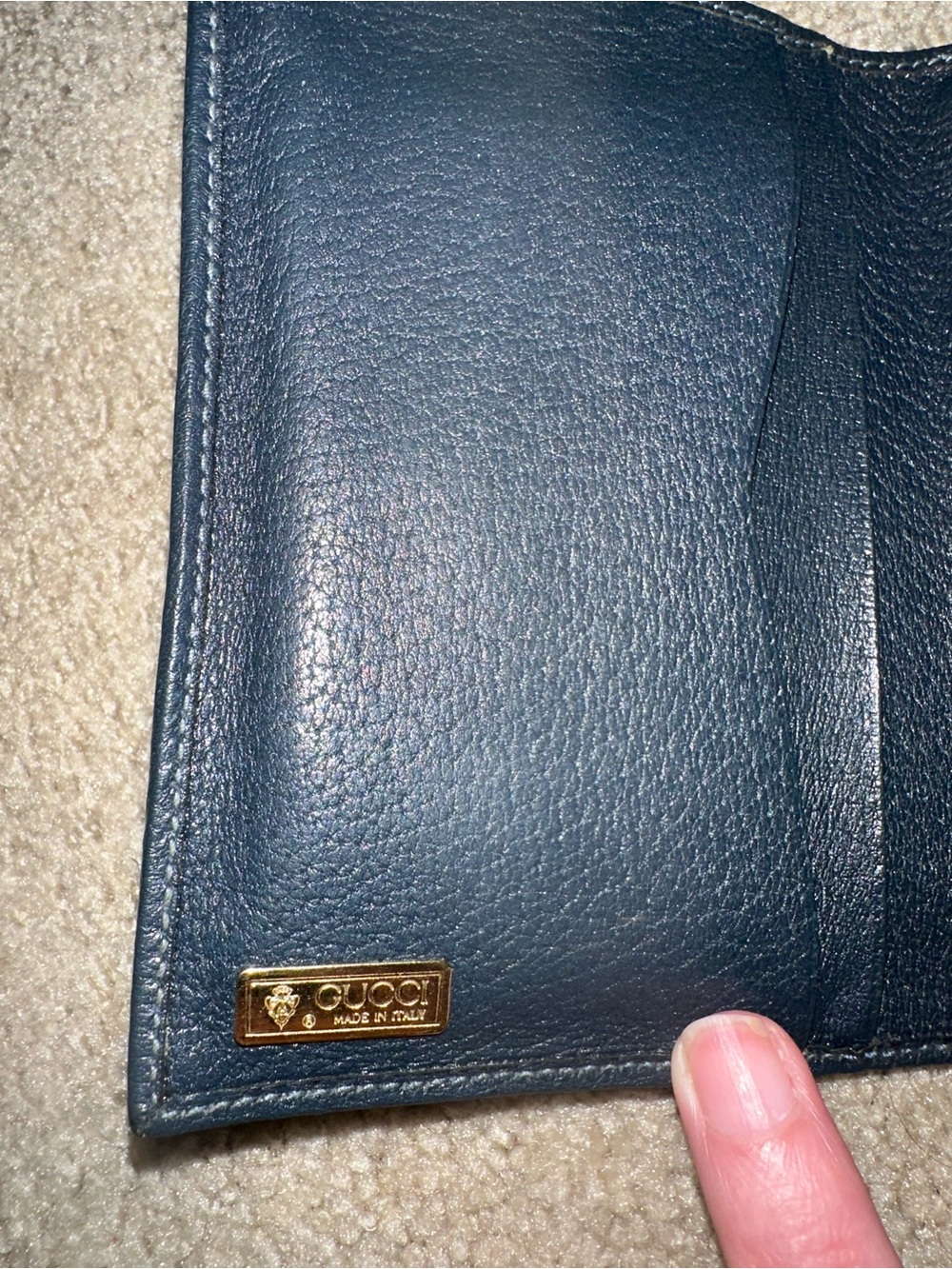 Gucci Beige and Navy Blue  GG Canvas Wallet with Gold Double G Accent - Picture 7 of 9